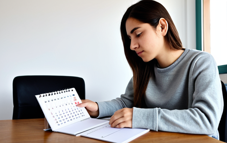 A focused young adult female, fully clothed in a modest, smart casual sweater and jeans, is sitting at a clean wooden desk. She is deeply engrossed in studying, holding a set of Spanish flashcards with "Lunes", "Martes", "Enero", and "Febrero" visible, alongside a neatly organized planner showing a calendar. Her expression is one of calm concentration. The background is a bright, minimalist study room with a large window and subtle natural light. This image embodies dedication to language acquisition. perfect anatomy, correct proportions, natural pose, well-formed hands, proper finger count, natural body proportions, professional photography, high quality, safe for work, appropriate content, fully clothed, modest clothing, family-friendly.